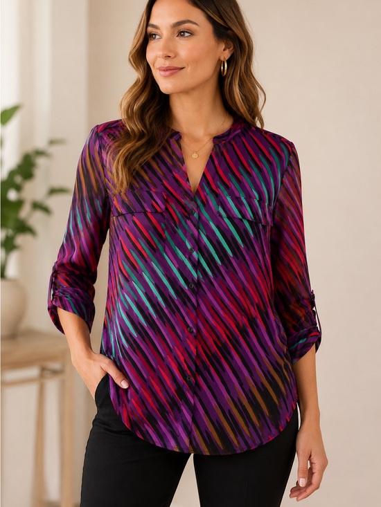 Calvin Klein Tops - Calvin Klein Women’s L Purple Abstract Semi Sheer Button Front Blouse Top